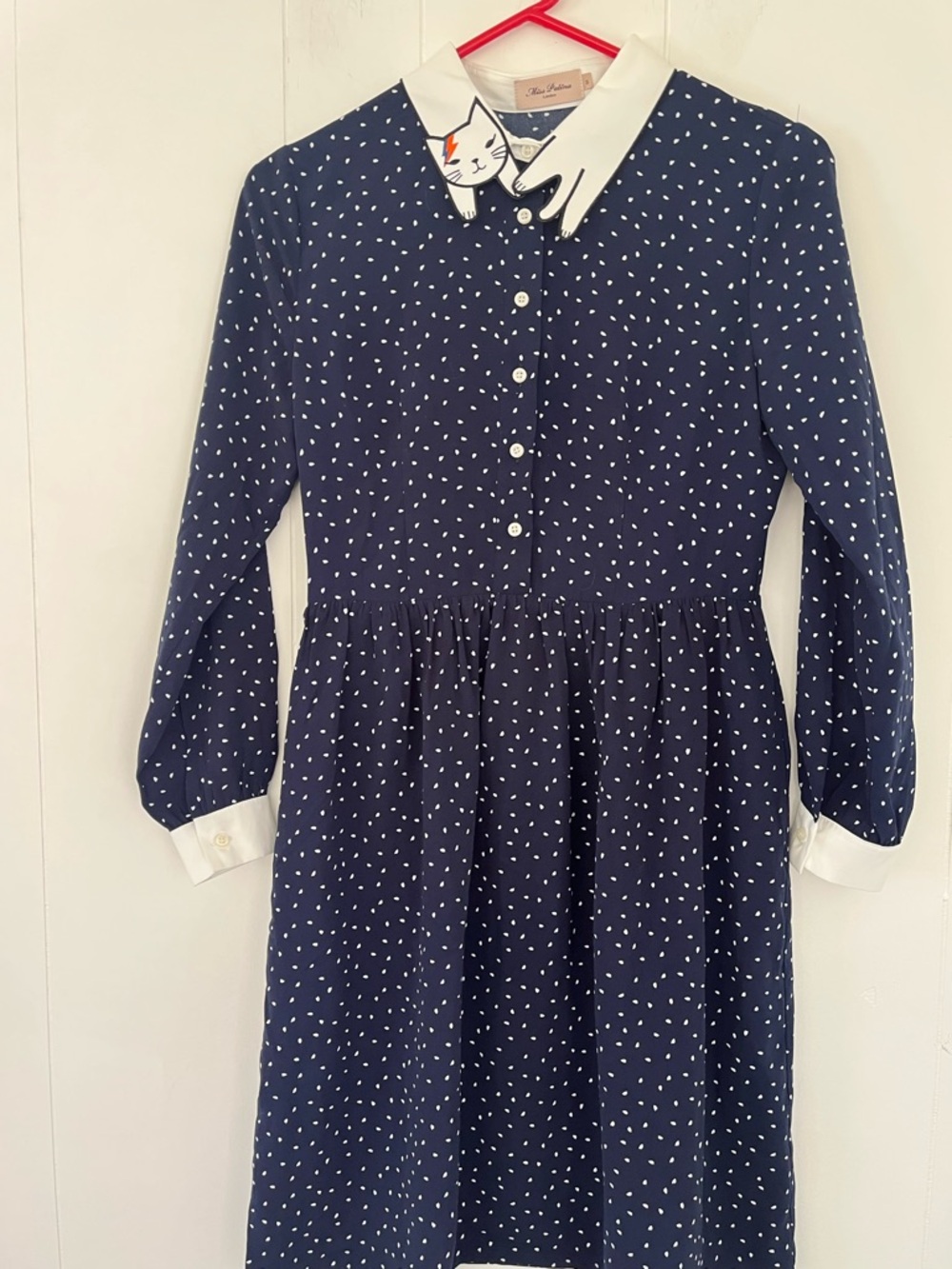 Miss Patina Bowie Long Sleeve Cat Dress Kitty Collar Size Small - Picture 13 of 14
